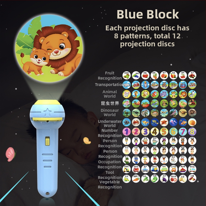 Παιδικό προβολικό φανάρι-παιχνίδι με φωτεινά ζωικά σχέδια, πλαστική κατασκευή, κατάλληλο για βρέφη 0–3 ετών, πρώιμη εκπαίδευση