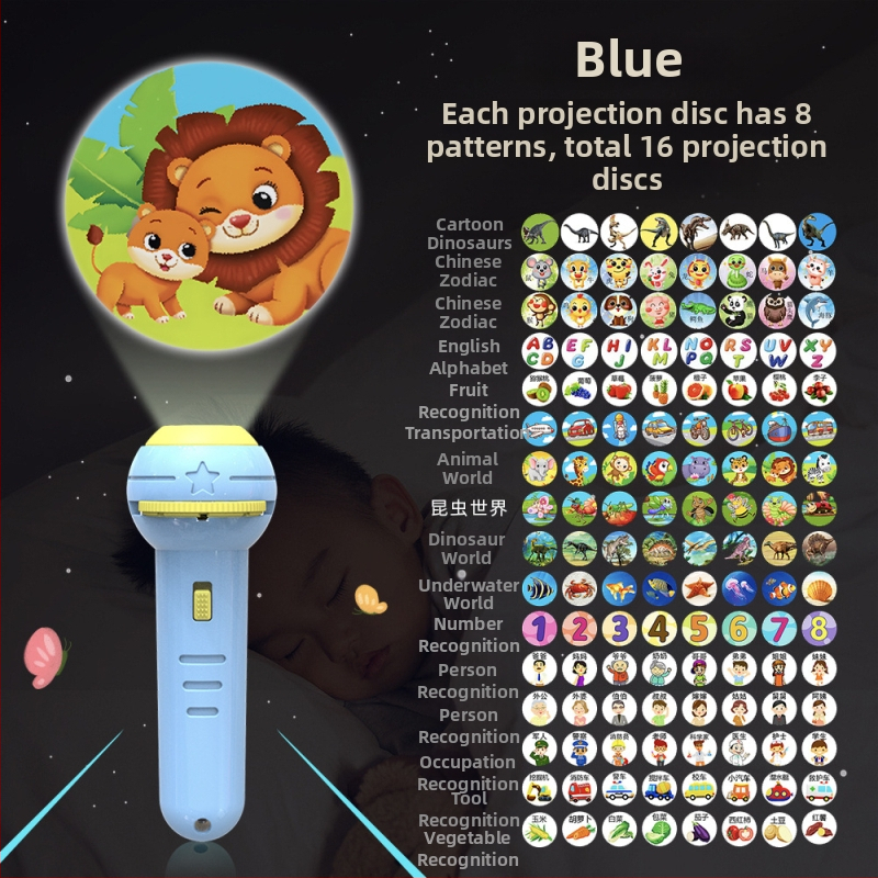 Παιδικό προβολικό φανάρι-παιχνίδι με φωτεινά ζωικά σχέδια, πλαστική κατασκευή, κατάλληλο για βρέφη 0–3 ετών, πρώιμη εκπαίδευση