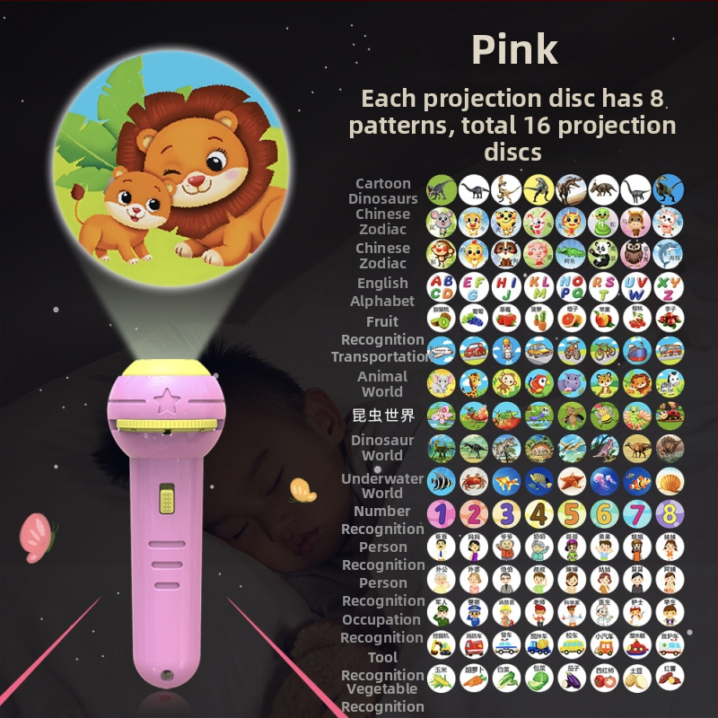 Παιδικό προβολικό φανάρι-παιχνίδι με φωτεινά ζωικά σχέδια, πλαστική κατασκευή, κατάλληλο για βρέφη 0–3 ετών, πρώιμη εκπαίδευση