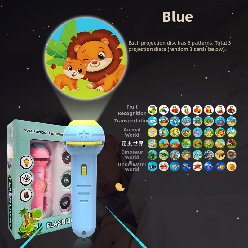 Παιδικό προβολικό φανάρι-παιχνίδι με φωτεινά ζωικά σχέδια, πλαστική κατασκευή, κατάλληλο για βρέφη 0–3 ετών, πρώιμη εκπαίδευση