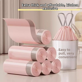 Húzózsinóros szemeteszsák, PE anyag, vastagított, újrahasználható, háztartási használatra