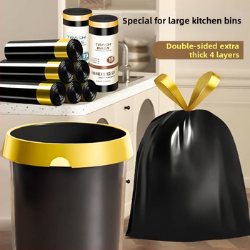 Húzózsinóros szemeteszsák, PE anyag, vastagított, újrahasználható, háztartási használatra