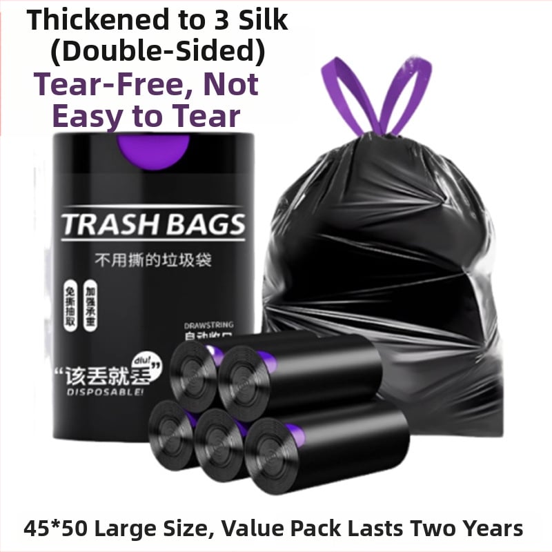 Húzózsinóros szemeteszsák, PE anyag, vastagított, újrahasználható, háztartási használatra