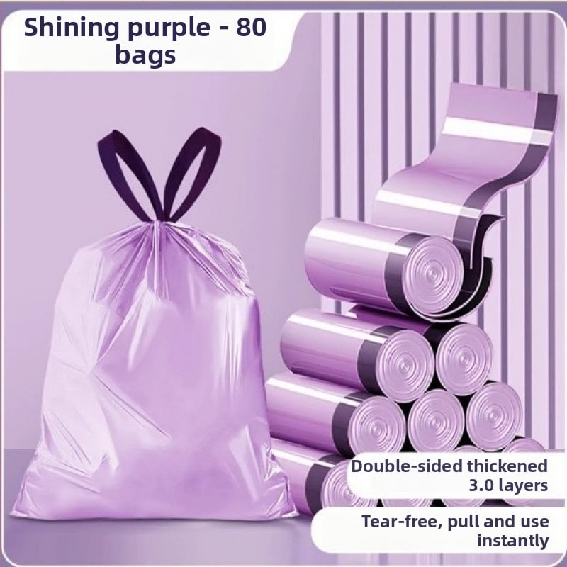 Húzózsinóros szemeteszsák, PE anyag, vastagított, újrahasználható, háztartási használatra