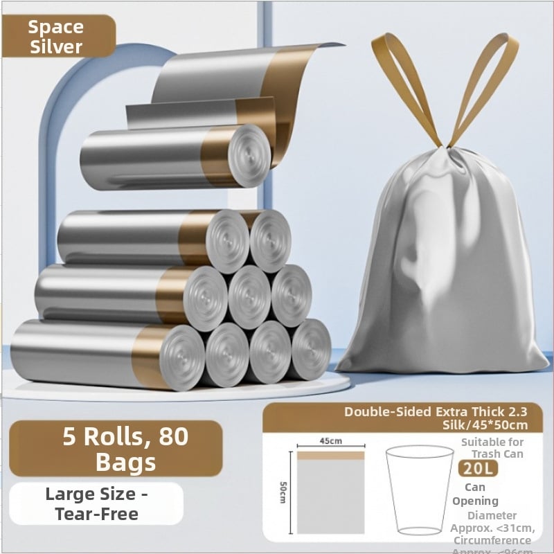 Húzózsinóros szemeteszsák, PE anyag, vastagított, újrahasználható, háztartási használatra