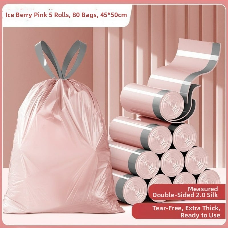 Húzózsinóros szemeteszsák, PE anyag, vastagított, újrahasználható, háztartási használatra