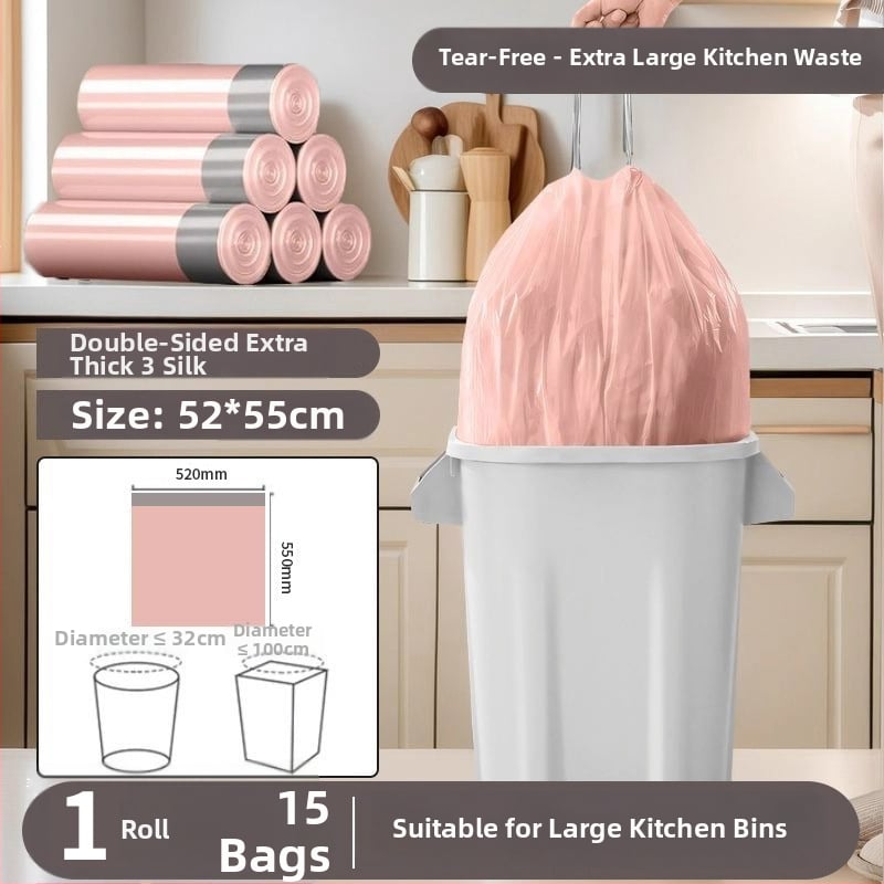 Húzózsinóros szemeteszsák, PE anyag, vastagított, újrahasználható, háztartási használatra