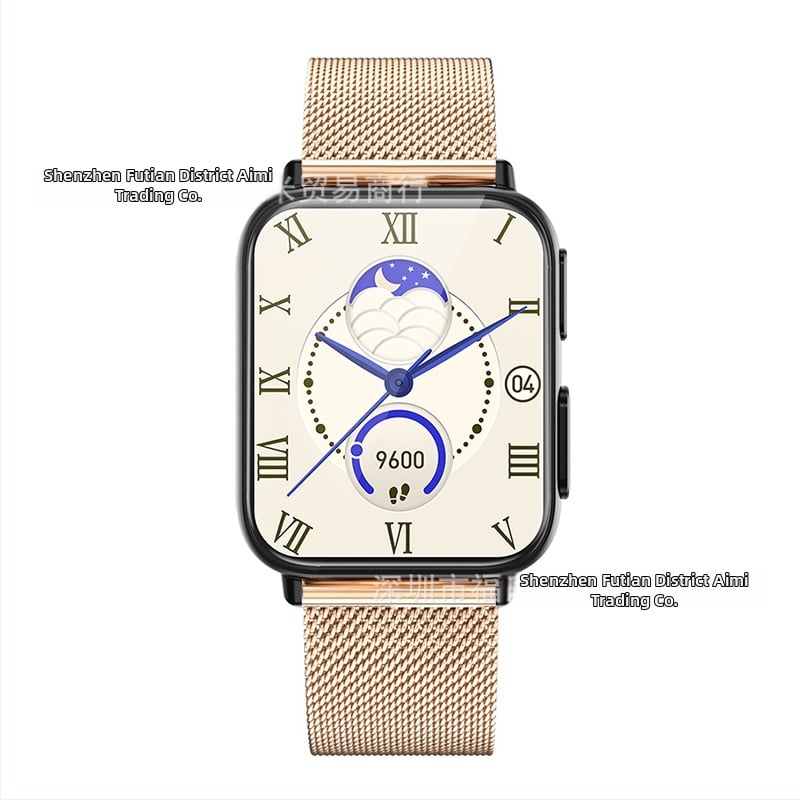 Viedpulkstenis ar ķermeņa temperatūras mērījumu, skābekļa līmeņa detektoru asinīs un miega uzraudzību; silikona siksna; magnētiskā uzlāde