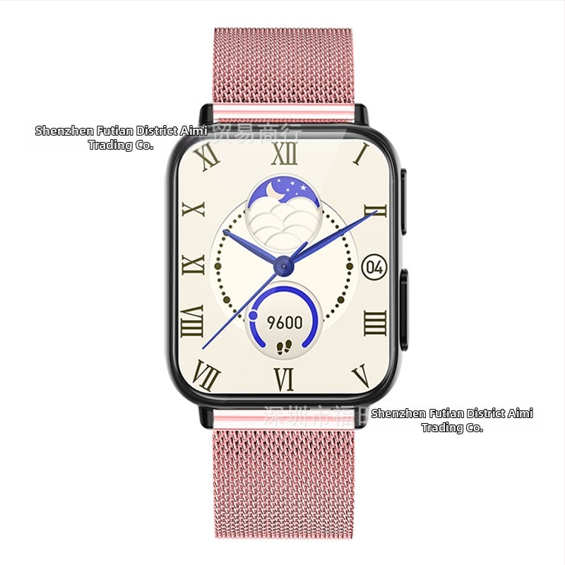 Viedpulkstenis ar ķermeņa temperatūras mērījumu, skābekļa līmeņa detektoru asinīs un miega uzraudzību; silikona siksna; magnētiskā uzlāde