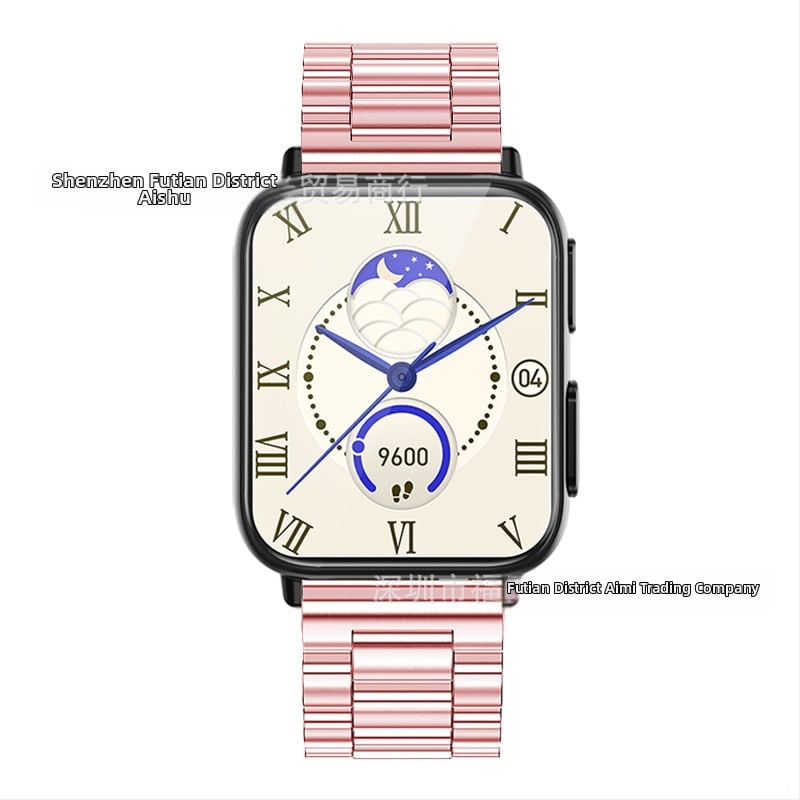 Viedpulkstenis ar ķermeņa temperatūras mērījumu, skābekļa līmeņa detektoru asinīs un miega uzraudzību; silikona siksna; magnētiskā uzlāde