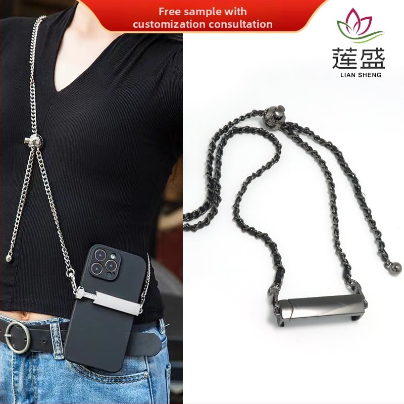 Метален държач за телефон с кръстосана презрамка и вратна верижка, цинкова сплав, геометричен модел, устойчив на износване