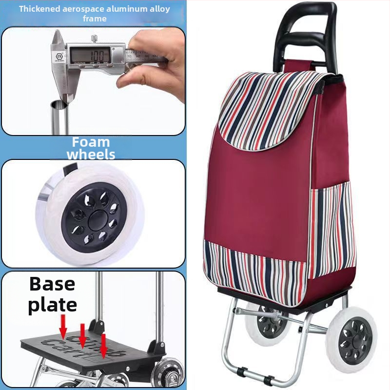 Cărucior de cumpărături portabil, pliabil, cu cadru din aliaj de aluminiu – încărcare până la 30 kg, căruț de mână