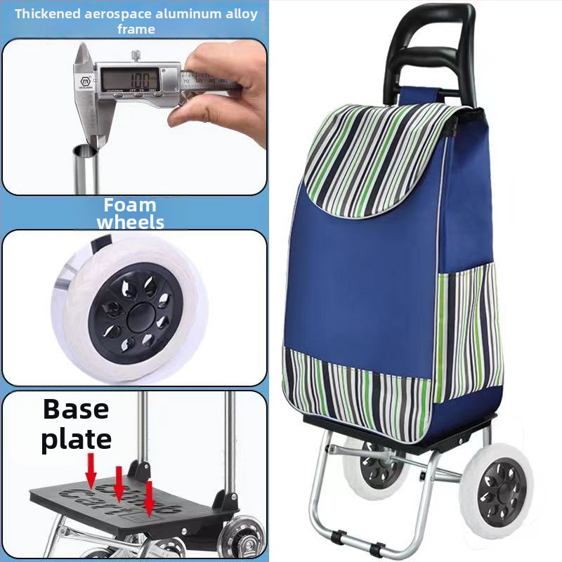 Cărucior de cumpărături portabil, pliabil, cu cadru din aliaj de aluminiu – încărcare până la 30 kg, căruț de mână
