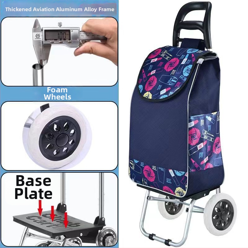 Cărucior de cumpărături portabil, pliabil, cu cadru din aliaj de aluminiu – încărcare până la 30 kg, căruț de mână