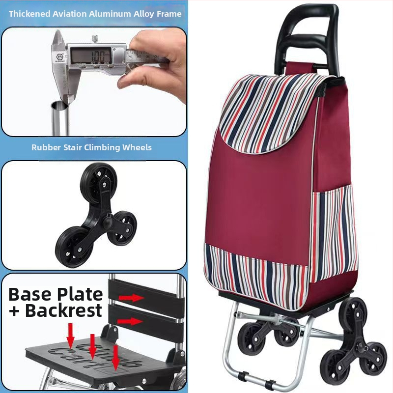 Cărucior de cumpărături portabil, pliabil, cu cadru din aliaj de aluminiu – încărcare până la 30 kg, căruț de mână