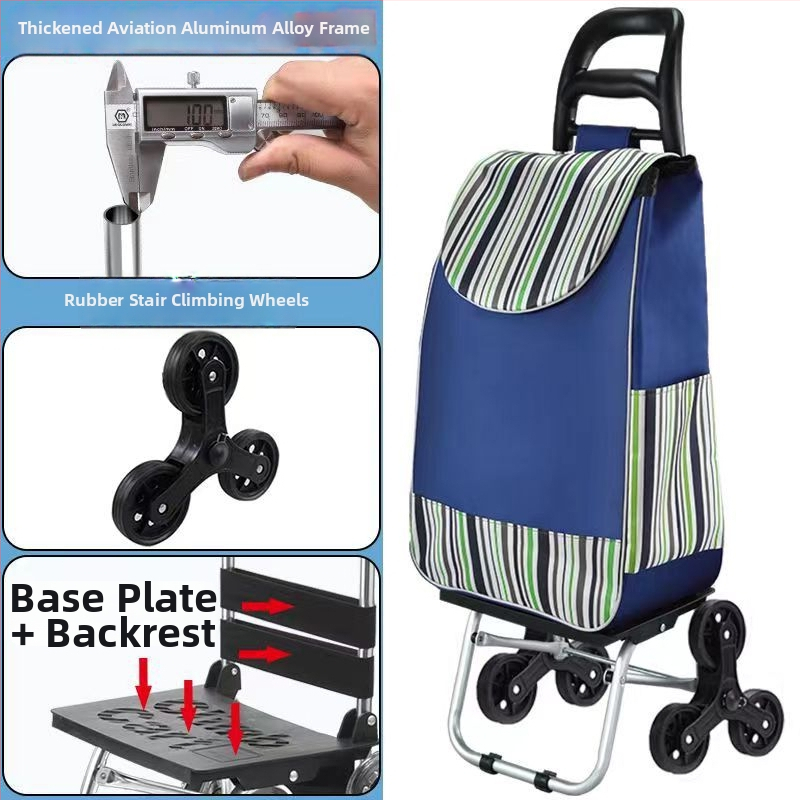 Cărucior de cumpărături portabil, pliabil, cu cadru din aliaj de aluminiu – încărcare până la 30 kg, căruț de mână