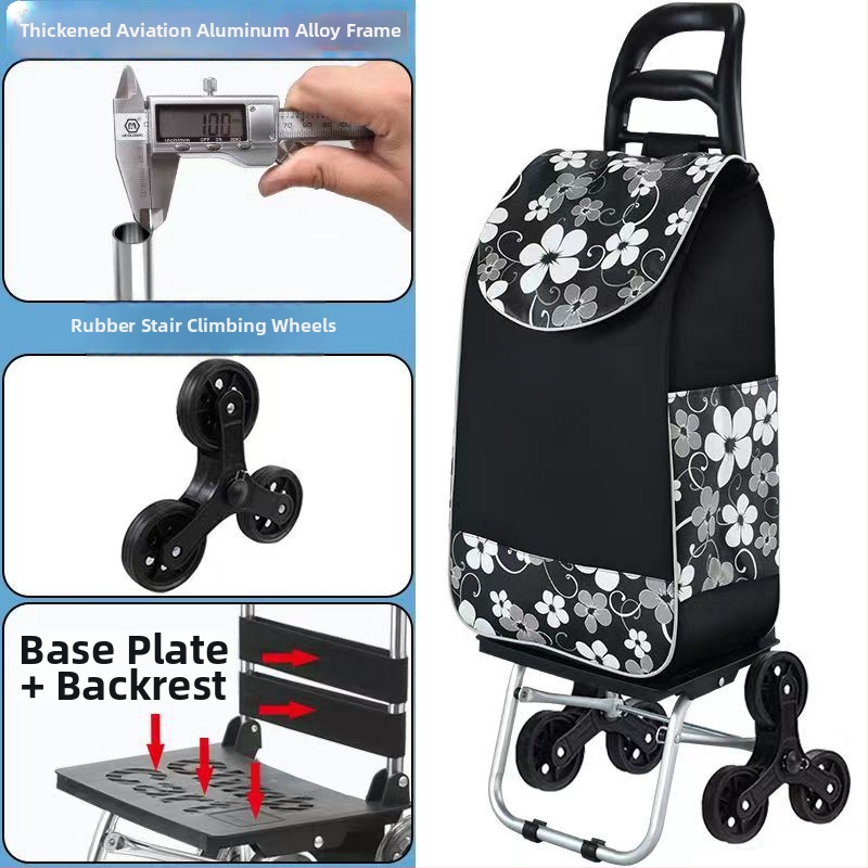 Cărucior de cumpărături portabil, pliabil, cu cadru din aliaj de aluminiu – încărcare până la 30 kg, căruț de mână