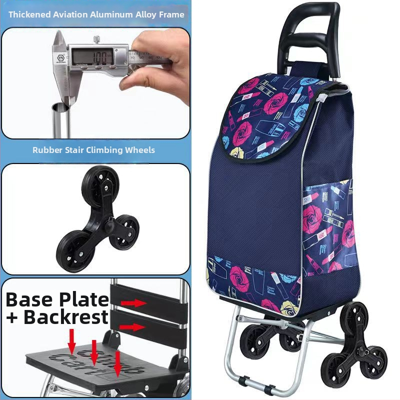 Cărucior de cumpărături portabil, pliabil, cu cadru din aliaj de aluminiu – încărcare până la 30 kg, căruț de mână