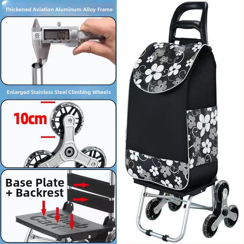 Cărucior de cumpărături portabil, pliabil, cu cadru din aliaj de aluminiu – încărcare până la 30 kg, căruț de mână