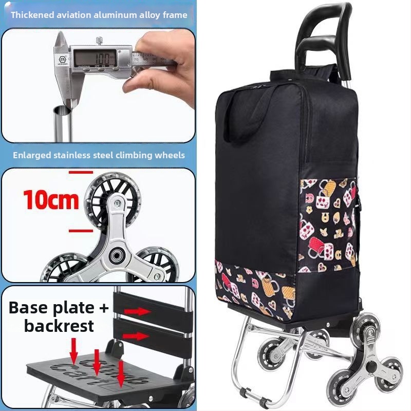 Cărucior de cumpărături portabil, pliabil, cu cadru din aliaj de aluminiu – încărcare până la 30 kg, căruț de mână