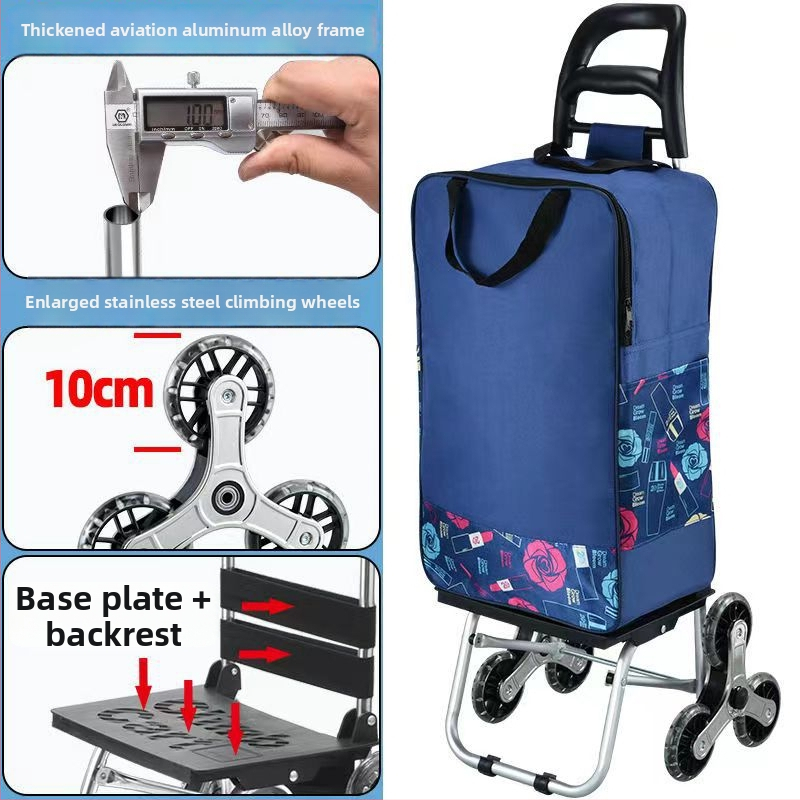 Cărucior de cumpărături portabil, pliabil, cu cadru din aliaj de aluminiu – încărcare până la 30 kg, căruț de mână