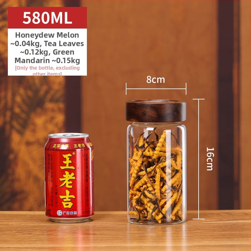 Borcan sigilat de sticlă cu capac din lemn de acacia, sticlă borosilicată de înaltă calitate, pentru alimente, capacitate 301–500 ml, compatibil cu microundele