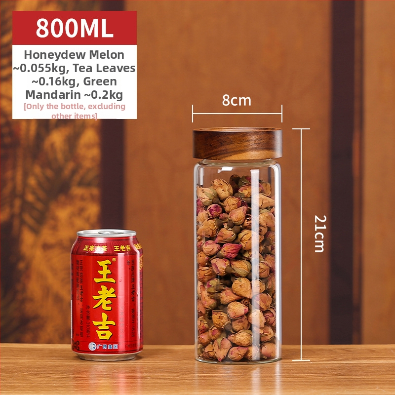 Borcan sigilat de sticlă cu capac din lemn de acacia, sticlă borosilicată de înaltă calitate, pentru alimente, capacitate 301–500 ml, compatibil cu microundele
