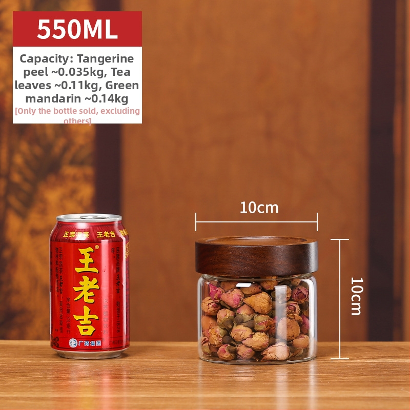 Borcan sigilat de sticlă cu capac din lemn de acacia, sticlă borosilicată de înaltă calitate, pentru alimente, capacitate 301–500 ml, compatibil cu microundele