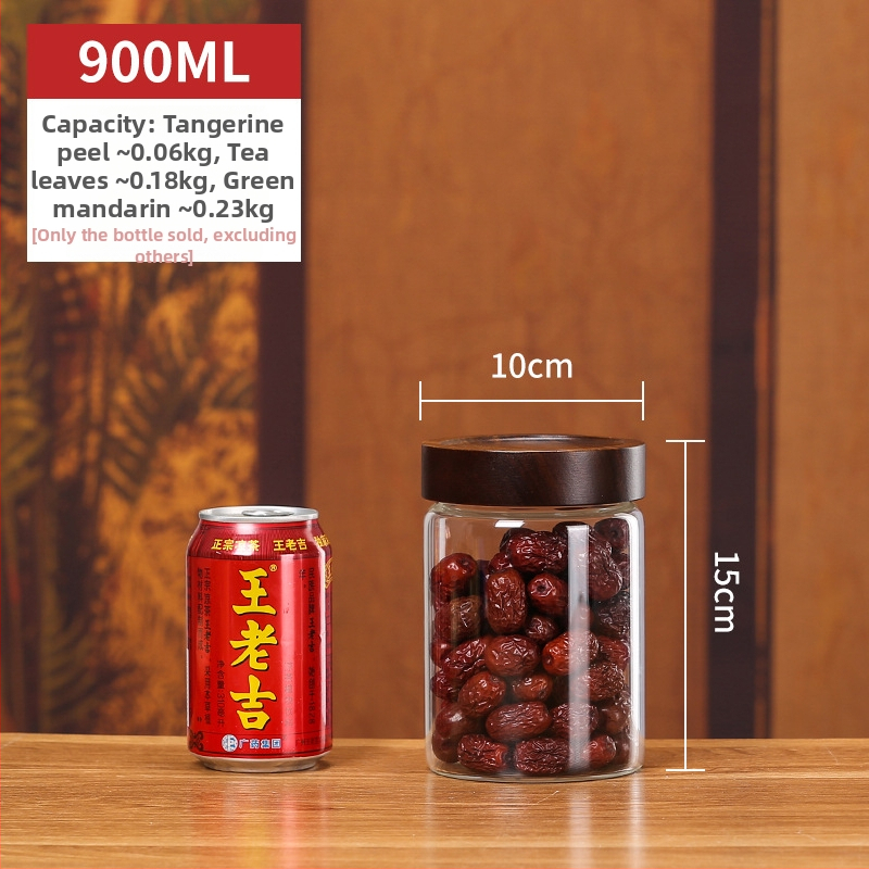 Borcan sigilat de sticlă cu capac din lemn de acacia, sticlă borosilicată de înaltă calitate, pentru alimente, capacitate 301–500 ml, compatibil cu microundele