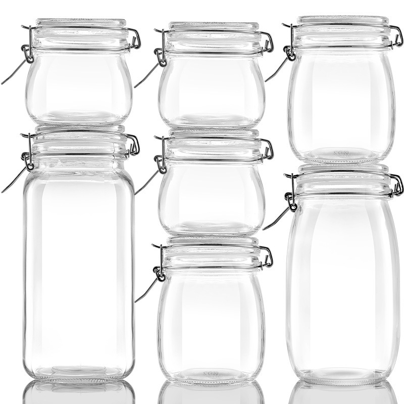 Borcan din sticlă sigilat, formă rotundă, design minimalist modern, pentru depozitare în cămară