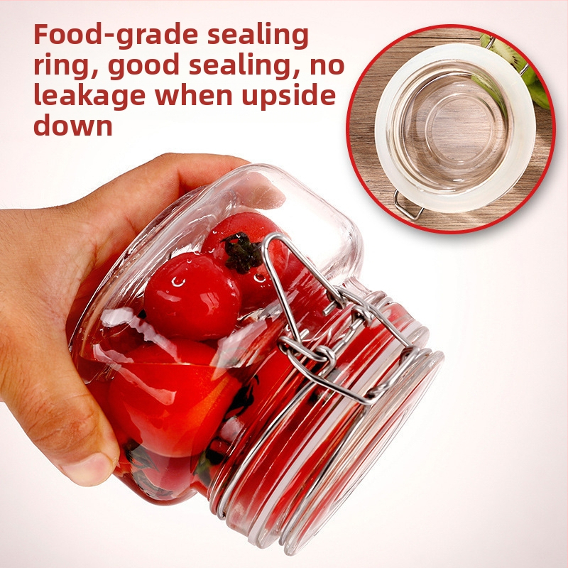 Borcan din sticlă sigilat, formă rotundă, design minimalist modern, pentru depozitare în cămară