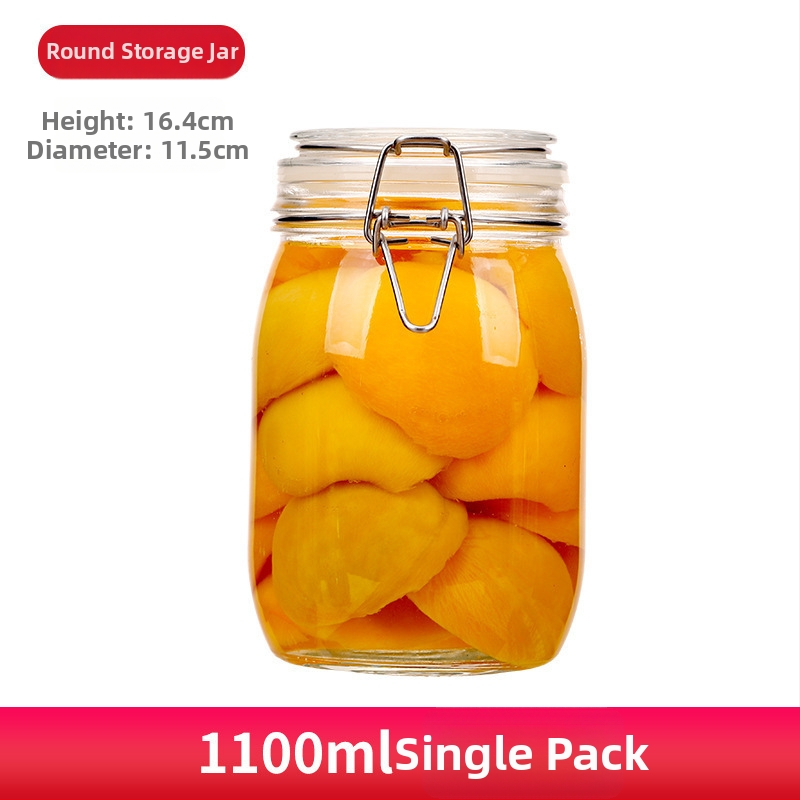 Borcan din sticlă sigilat, formă rotundă, design minimalist modern, pentru depozitare în cămară