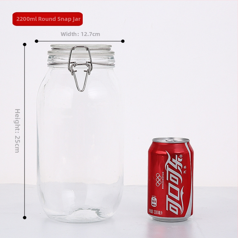 Borcan din sticlă sigilat, formă rotundă, design minimalist modern, pentru depozitare în cămară