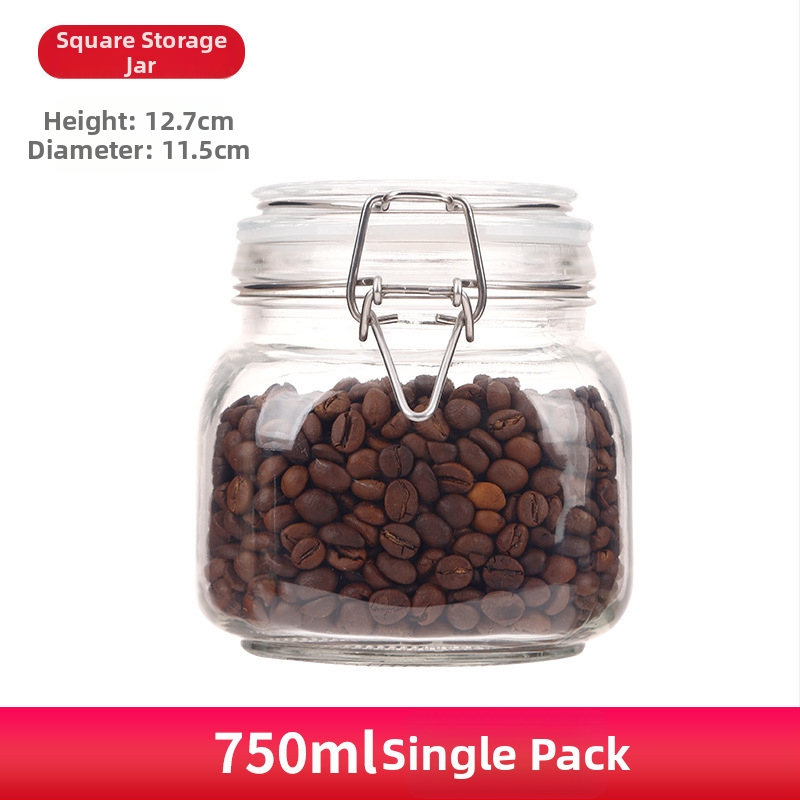 Borcan din sticlă sigilat, formă rotundă, design minimalist modern, pentru depozitare în cămară