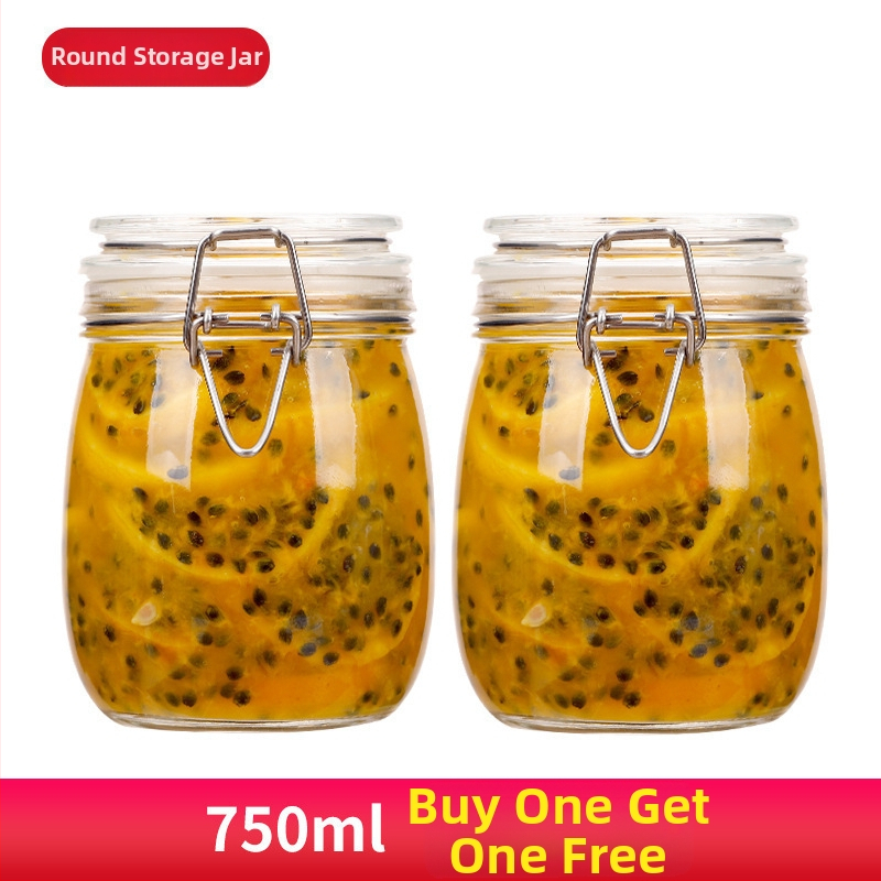 Borcan din sticlă sigilat, formă rotundă, design minimalist modern, pentru depozitare în cămară