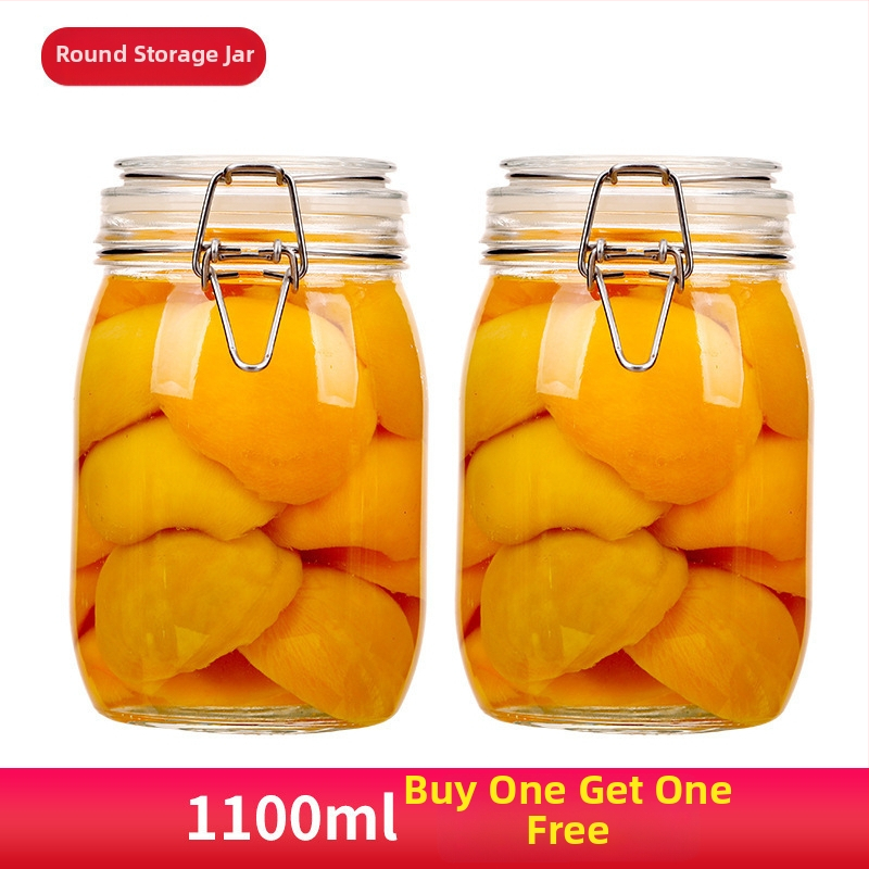 Borcan din sticlă sigilat, formă rotundă, design minimalist modern, pentru depozitare în cămară