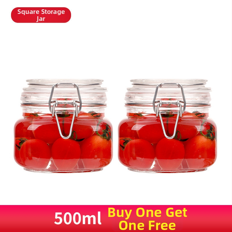 Borcan din sticlă sigilat, formă rotundă, design minimalist modern, pentru depozitare în cămară