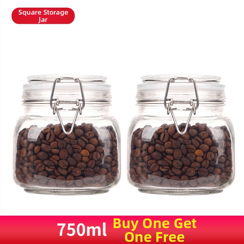 Borcan din sticlă sigilat, formă rotundă, design minimalist modern, pentru depozitare în cămară