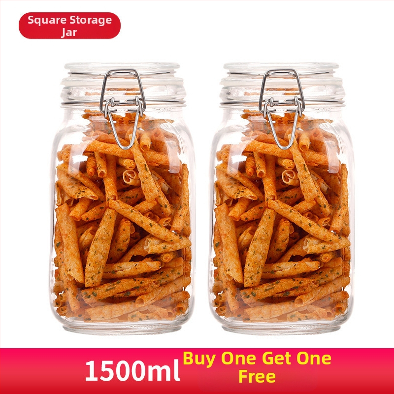 Borcan din sticlă sigilat, formă rotundă, design minimalist modern, pentru depozitare în cămară