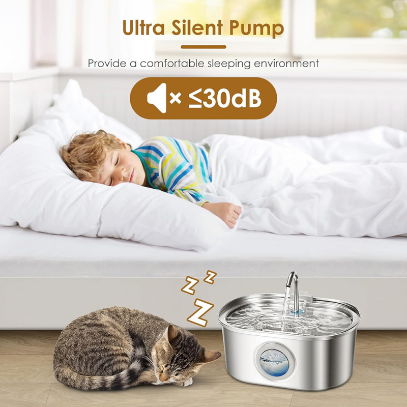 Οβάλ ανοξείδωτος δοχέας πόσιμου νερού για κατοικίδια – υπερ-αθόρυβος, αποσπώμενος σχεδιασμός, για σκύλους και γάτες