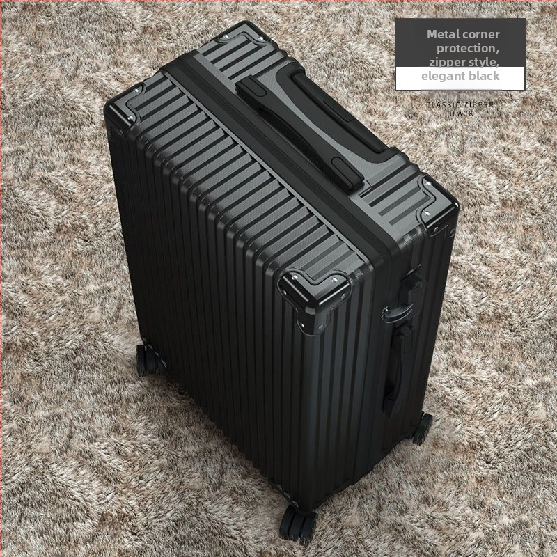 Szénszálas bőrönd cipzárral, univerzális kerekekkel és egyszerű kombinációs zárral