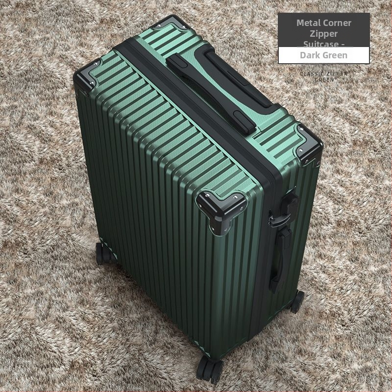 Szénszálas bőrönd cipzárral, univerzális kerekekkel és egyszerű kombinációs zárral