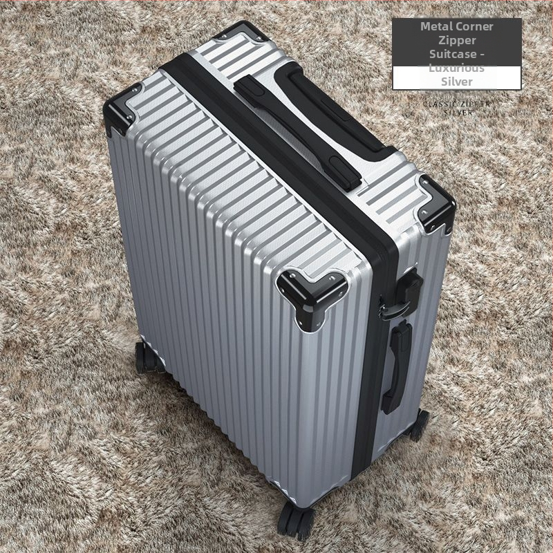 Szénszálas bőrönd cipzárral, univerzális kerekekkel és egyszerű kombinációs zárral