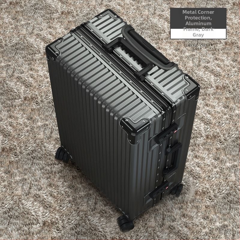 Szénszálas bőrönd cipzárral, univerzális kerekekkel és egyszerű kombinációs zárral