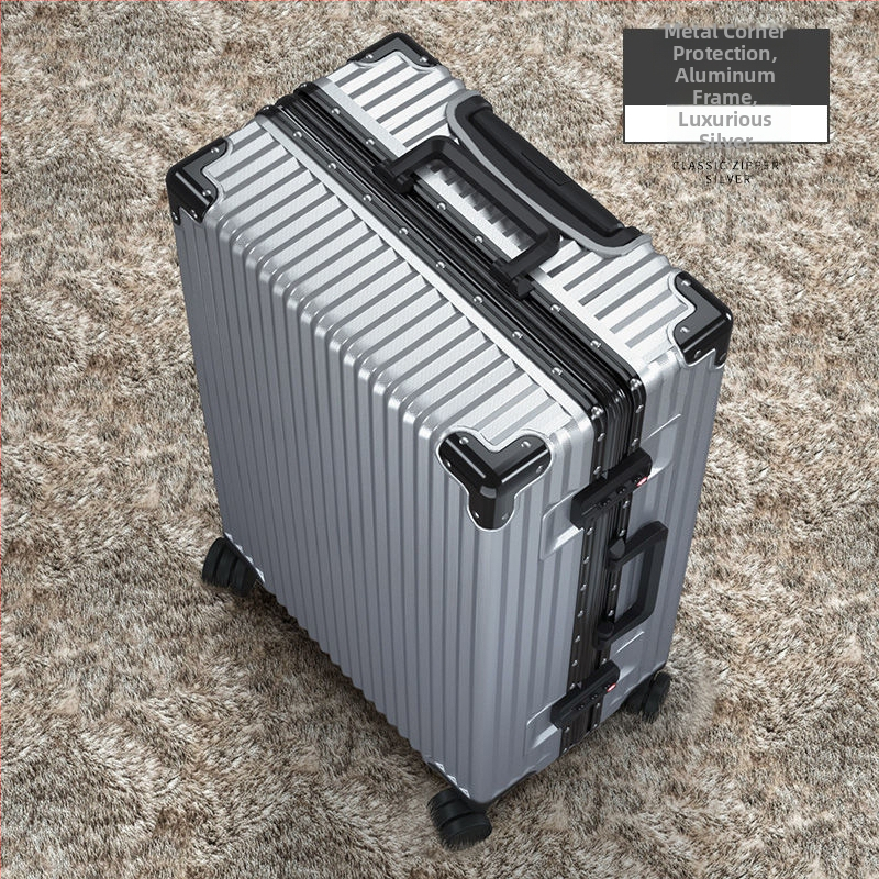 Szénszálas bőrönd cipzárral, univerzális kerekekkel és egyszerű kombinációs zárral