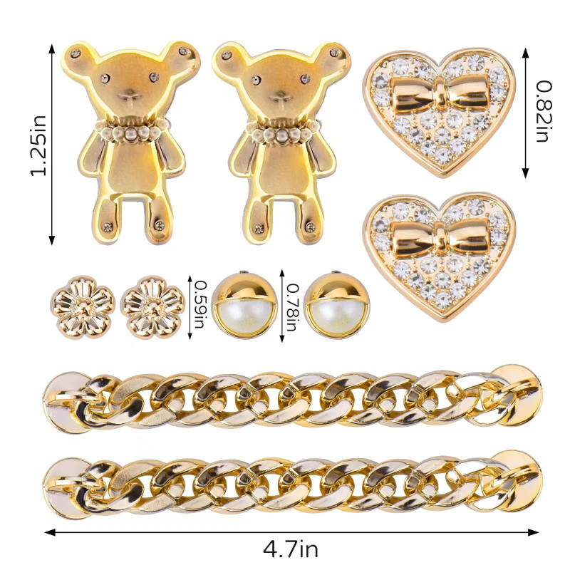 Set decor pentru sandale: perle, floare cu patru frunze, decor pentru pantof, lanț cu inimă și diamant — model 654984; stil: cataramă; potrivit pentru vară, primăvară, toamnă, iarnă