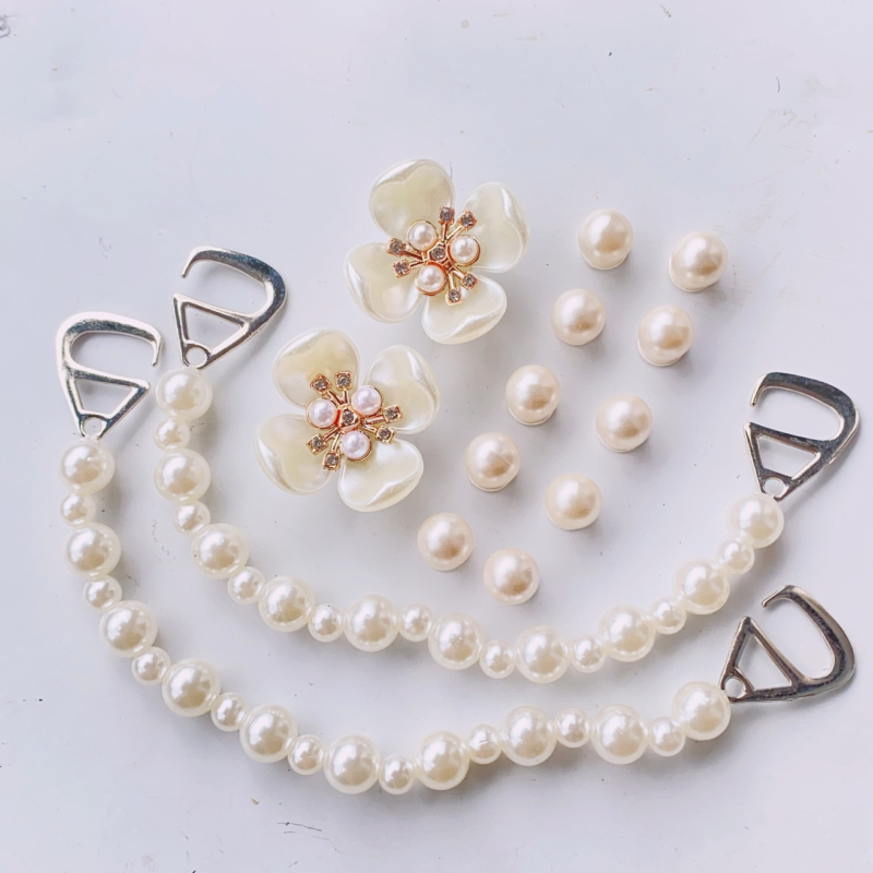 Set decor pentru sandale: perle, floare cu patru frunze, decor pentru pantof, lanț cu inimă și diamant — model 654984; stil: cataramă; potrivit pentru vară, primăvară, toamnă, iarnă