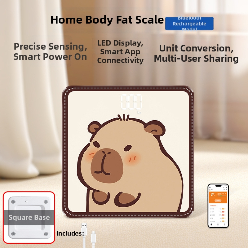 Hongqi HQ-x3006 Везна за телесни мазнини с Bluetooth, HD LCD дисплей, Android съвместимост, USB зареждане/AA батерия, измерване на телесни мазнини и вода