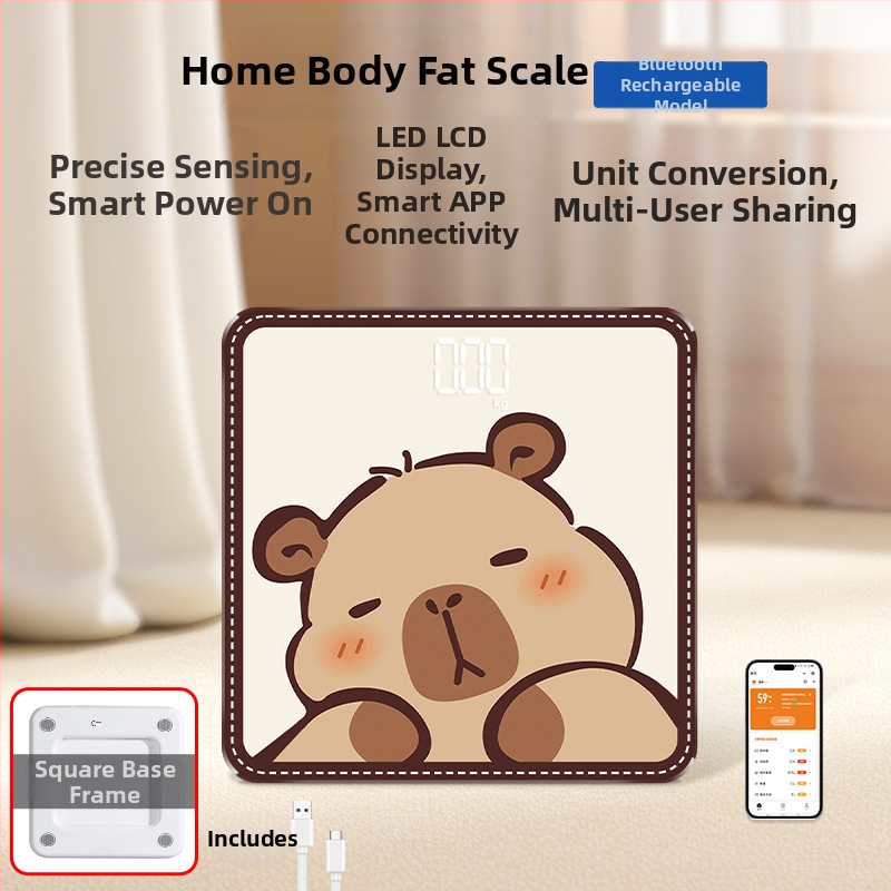 Hongqi HQ-x3006 Везна за телесни мазнини с Bluetooth, HD LCD дисплей, Android съвместимост, USB зареждане/AA батерия, измерване на телесни мазнини и вода