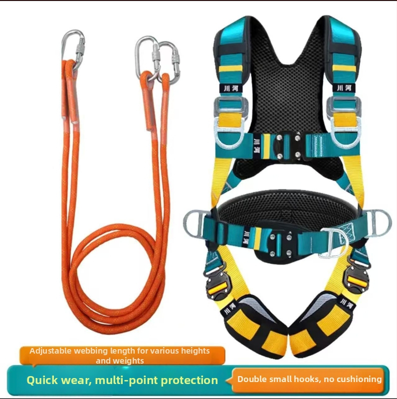 Chuanhe petopojasni potpuno tijelo zaštitni pojas za rad na visini, traka od polipropilena, nastavivi kukа od legiranog čelika i polipropilensko sigurnosno uže s podesivom duljinom